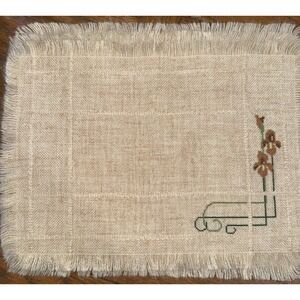 Cross Stitch Placemats 4 Tan Mat With Fringe With Brown Green Flowers 12"x16.5"